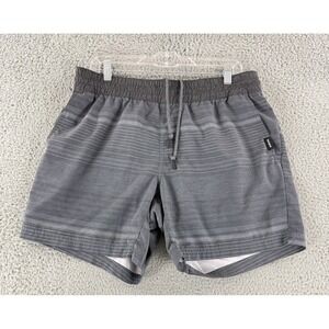 Prana Board Shorts Mens Medium Gray Striped Elastic Waist Swim Trunks Surf Beach